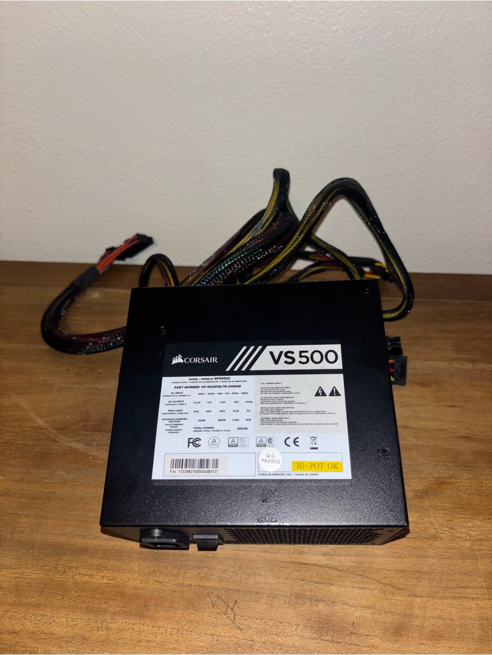Corsair VS500 500W Power Supply - Black NWOB